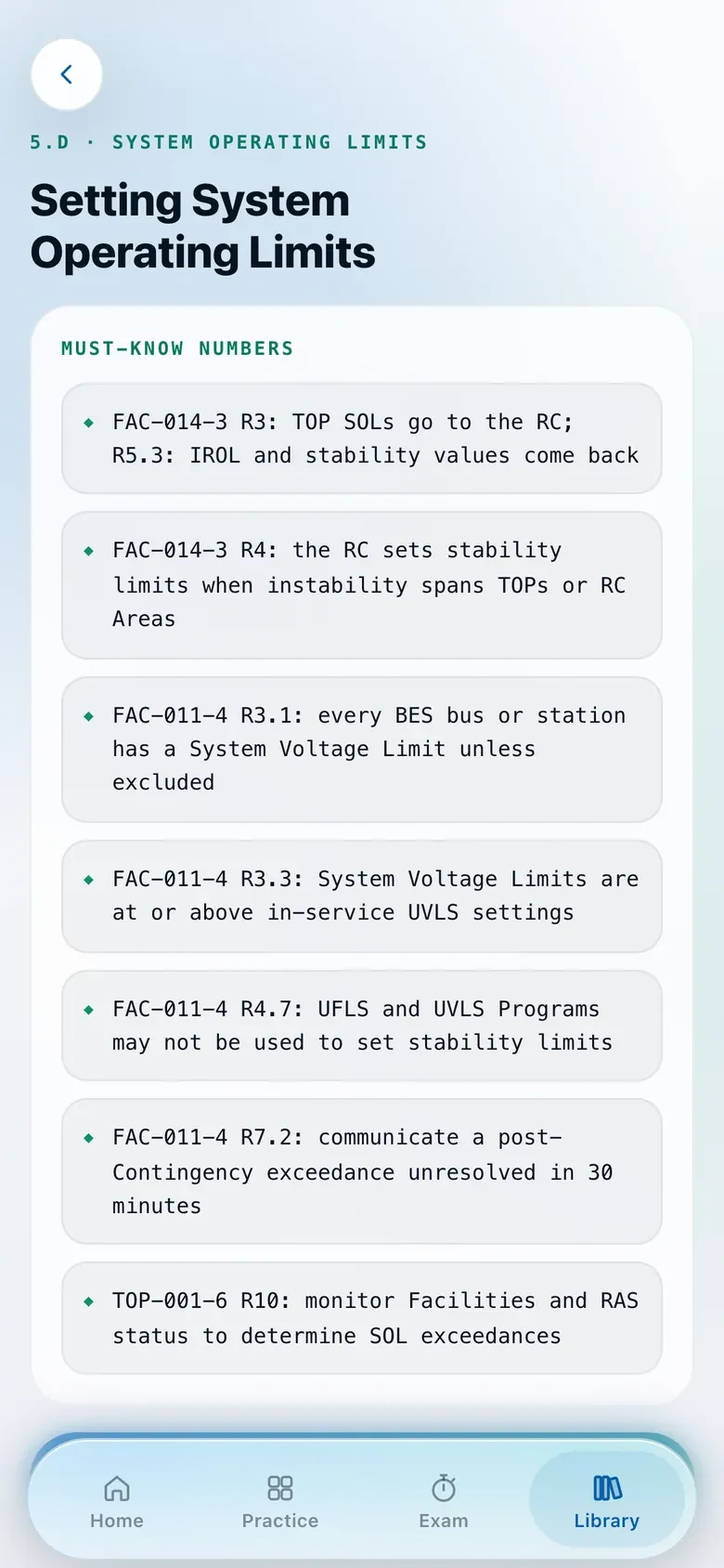 A Library card in Grid Prep for 5.d System Operating Limits: seven must-know requirements from FAC-014-3, FAC-011-4 and TOP-001-6